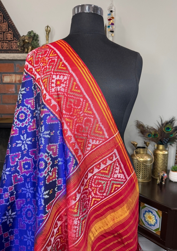 Blue Patola Kanjivaram Pallu Dupatta